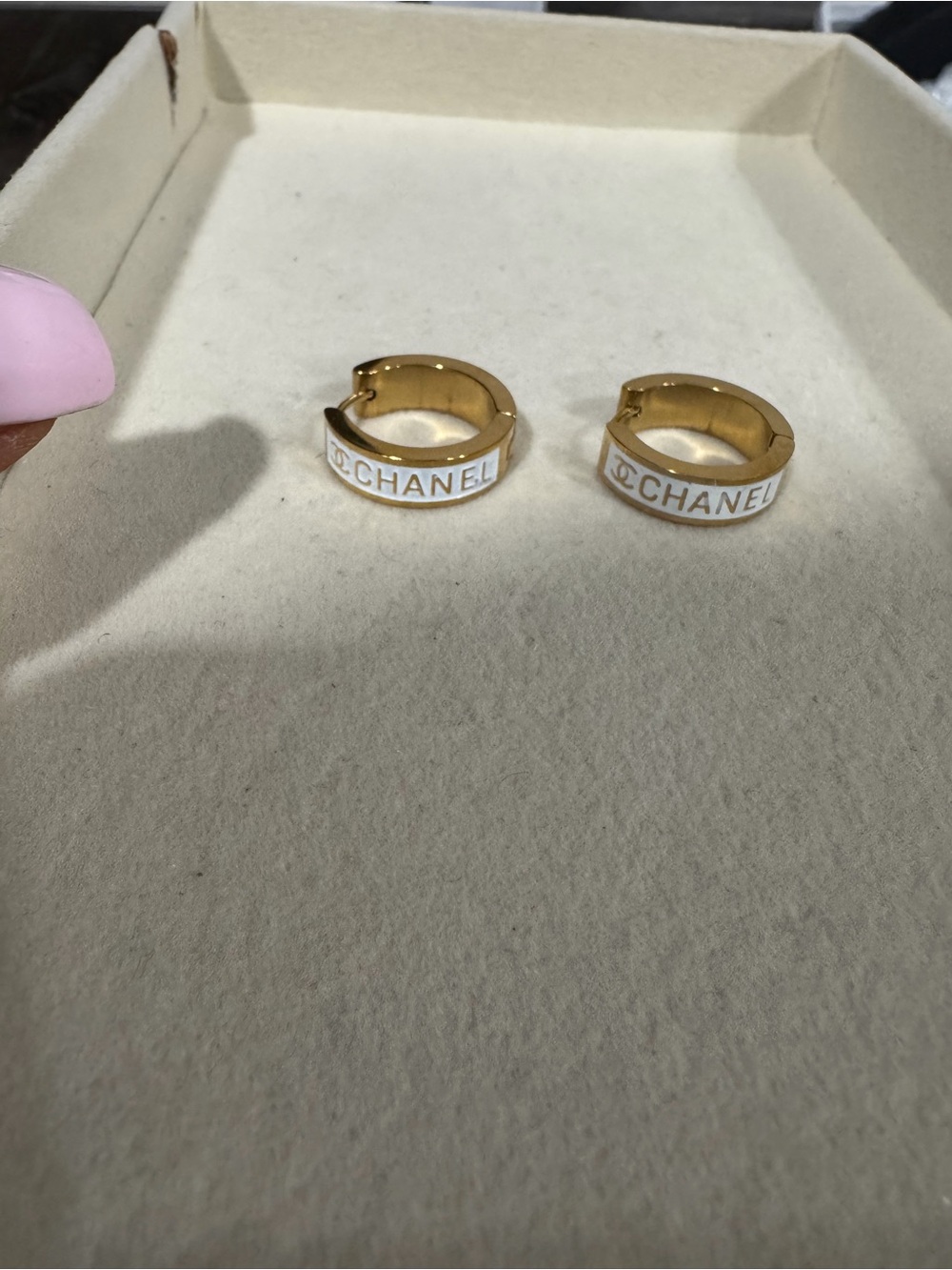 White & gold small hoops